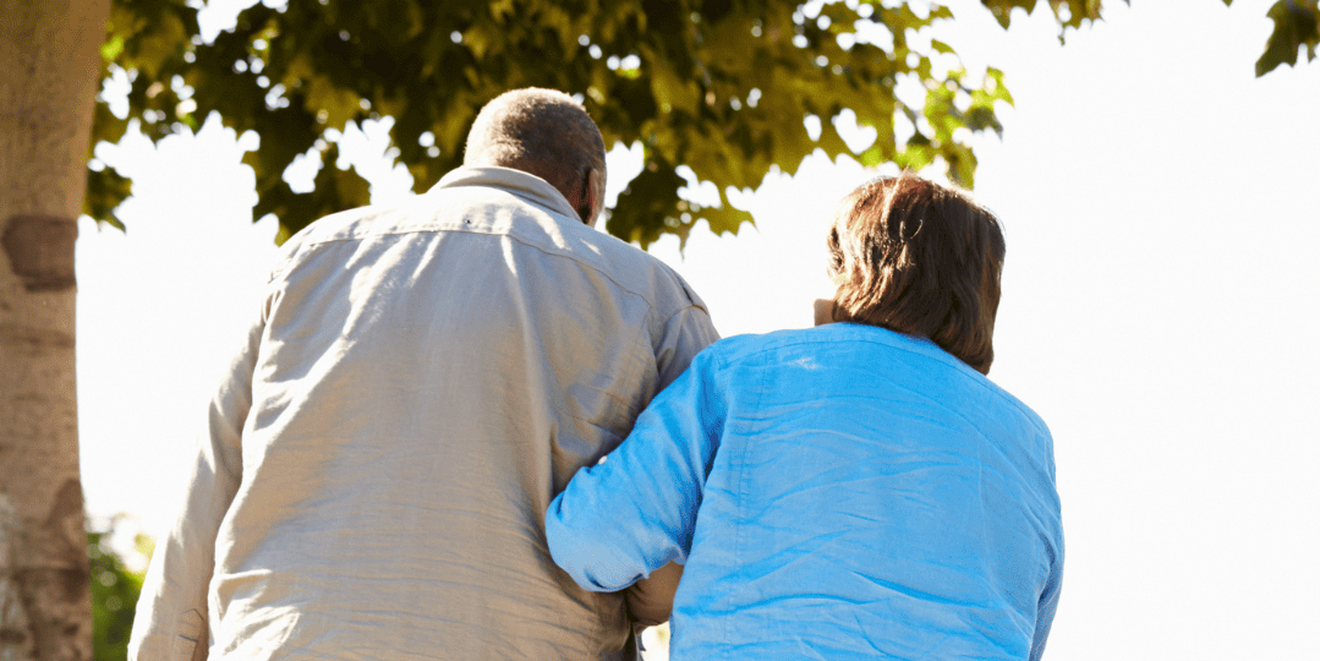 a man and a woman walking